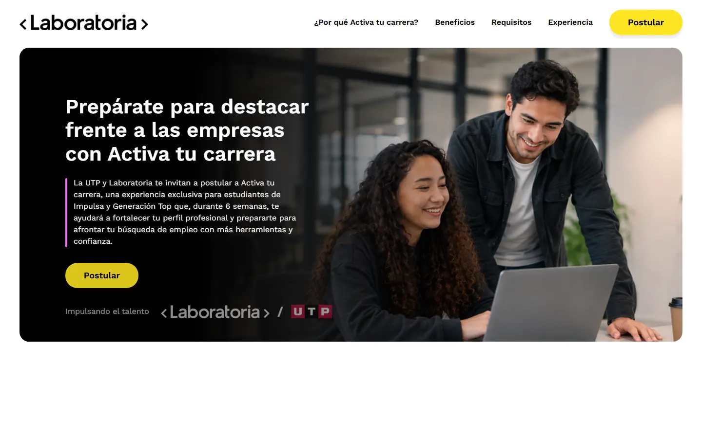 Landing Activa tu carrera de Laboratoria y UTP